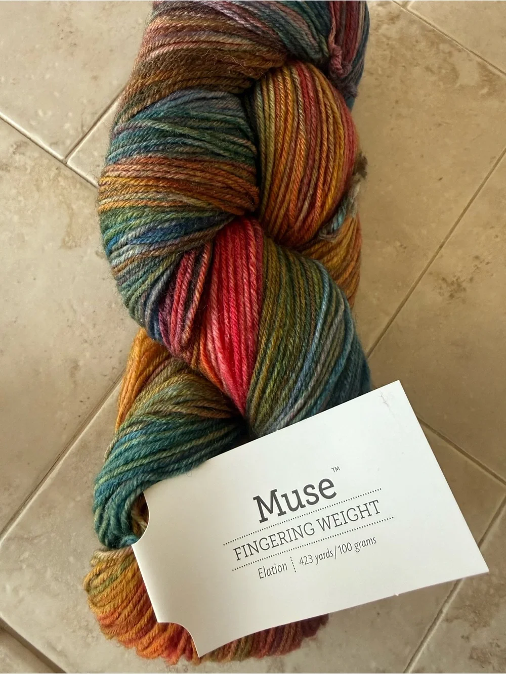 Muse Fingering Weight Yarn - Teal, Coral, Gold, Olive Multicolor - Elation